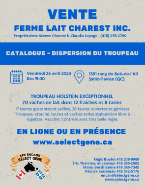 Catalogue - Vente Ferme Lait Charest Inc.